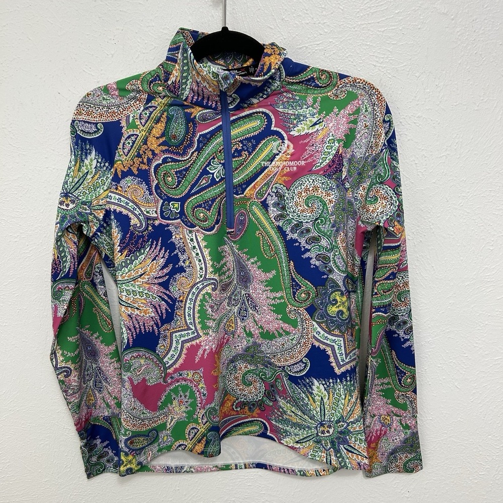 Ralph Lauren‎ RLX  Paisley Golf Logo Half Zip Preppy Colorful Resort Wick Size M